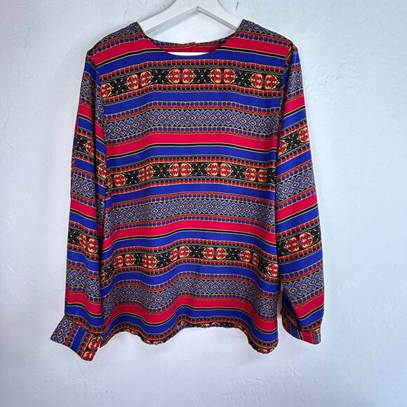 Vintage Alfred Dunner Womens Geometric Stripe Long Sleeve Blouse Retro Size 16 - Picture 1 of 8